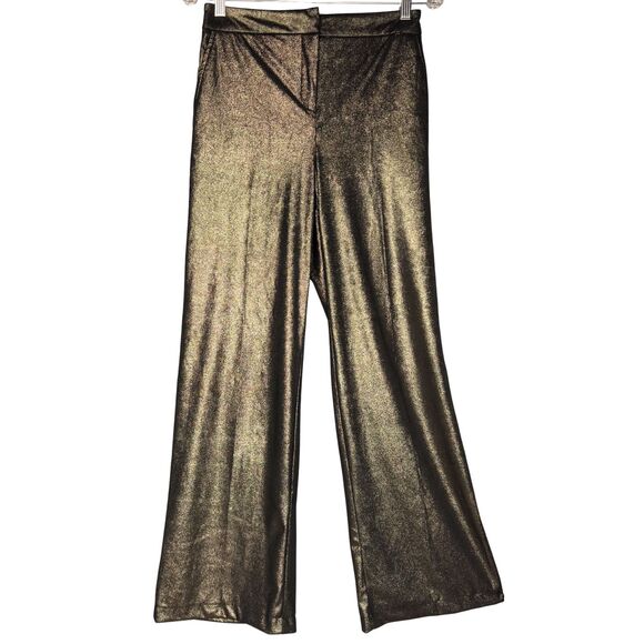 Joie Womens Pant Straight Coated Polish Gold Black Sz 4 Glam Retro Disco Y2K 90s - Picture 2 of 9
